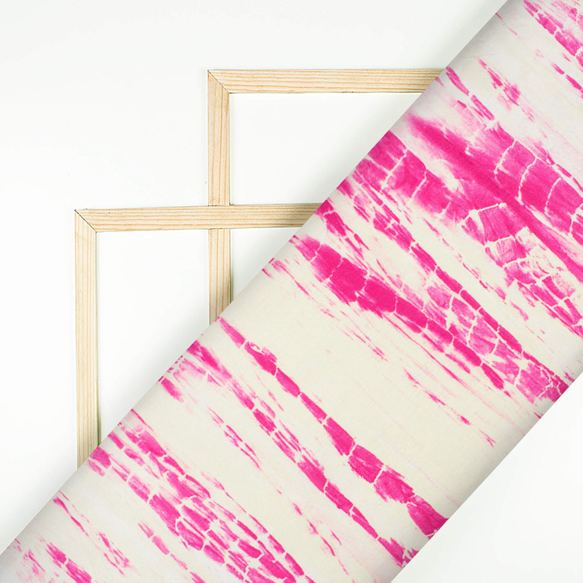 Cream And Hot Pink Shiiborii Pattern Digital Print Flat Silk Fabric