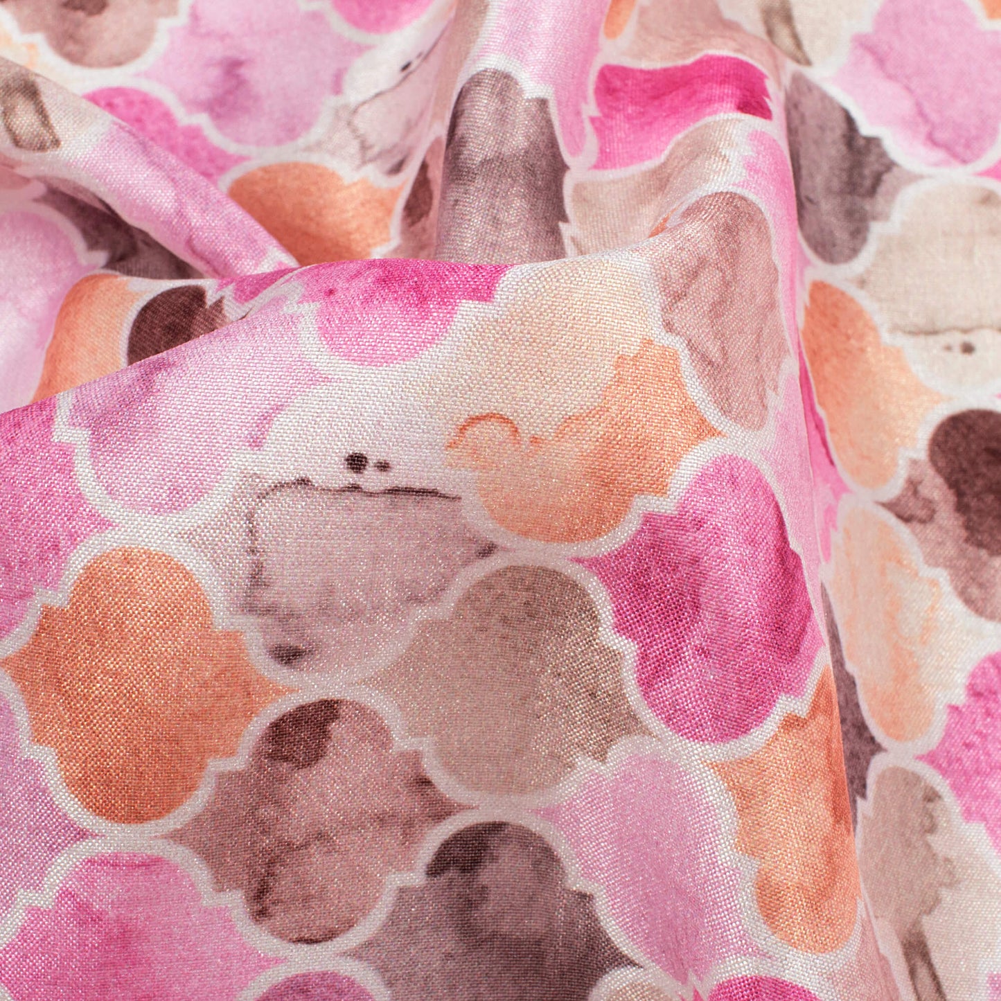Rose Pink And Anchor Grey Trellis Pattern Digital Print Flat Silk Fabric