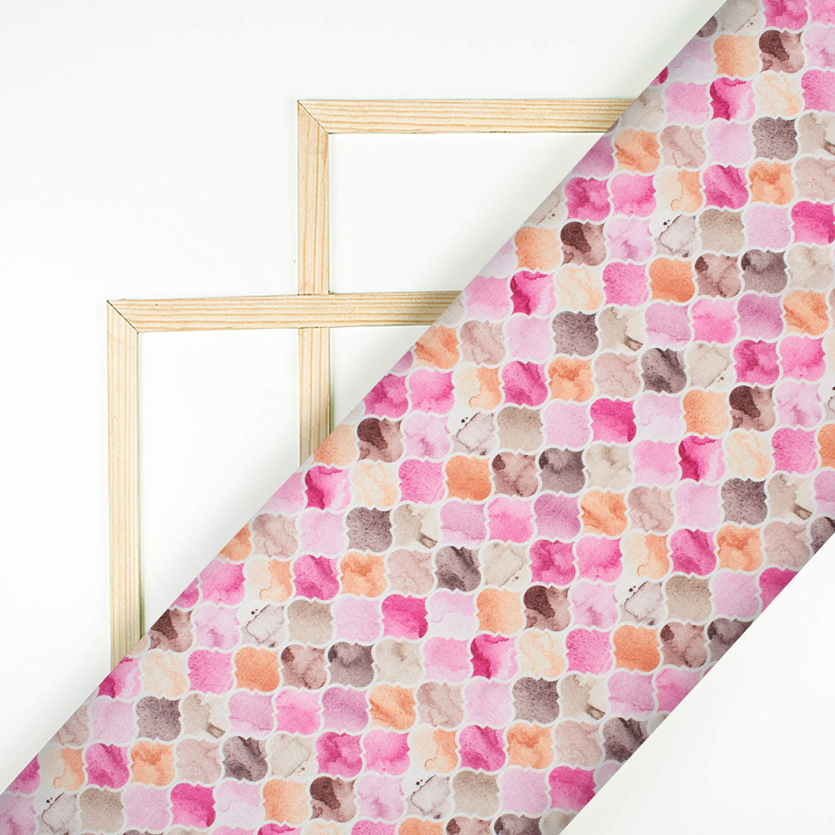 Rose Pink And Anchor Grey Trellis Pattern Digital Print Flat Silk Fabric