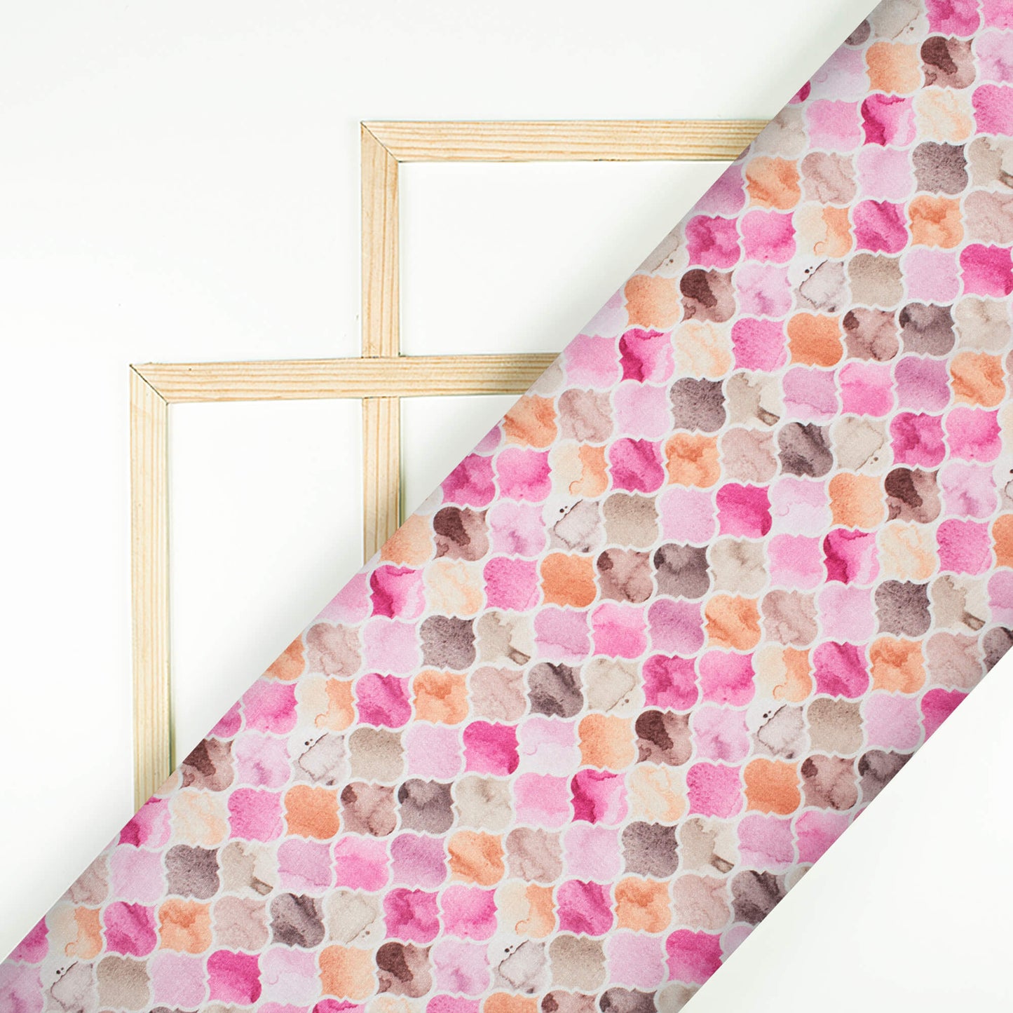 Rose Pink And Anchor Grey Trellis Pattern Digital Print Flat Silk Fabric