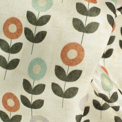 Pearl White And Red Floral Pattern Digital Print Flat Silk Fabric