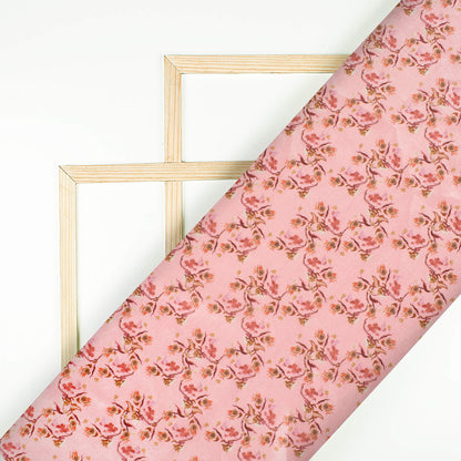 Taffy Pink Floral Pattern Digital Print Flat Silk Fabric