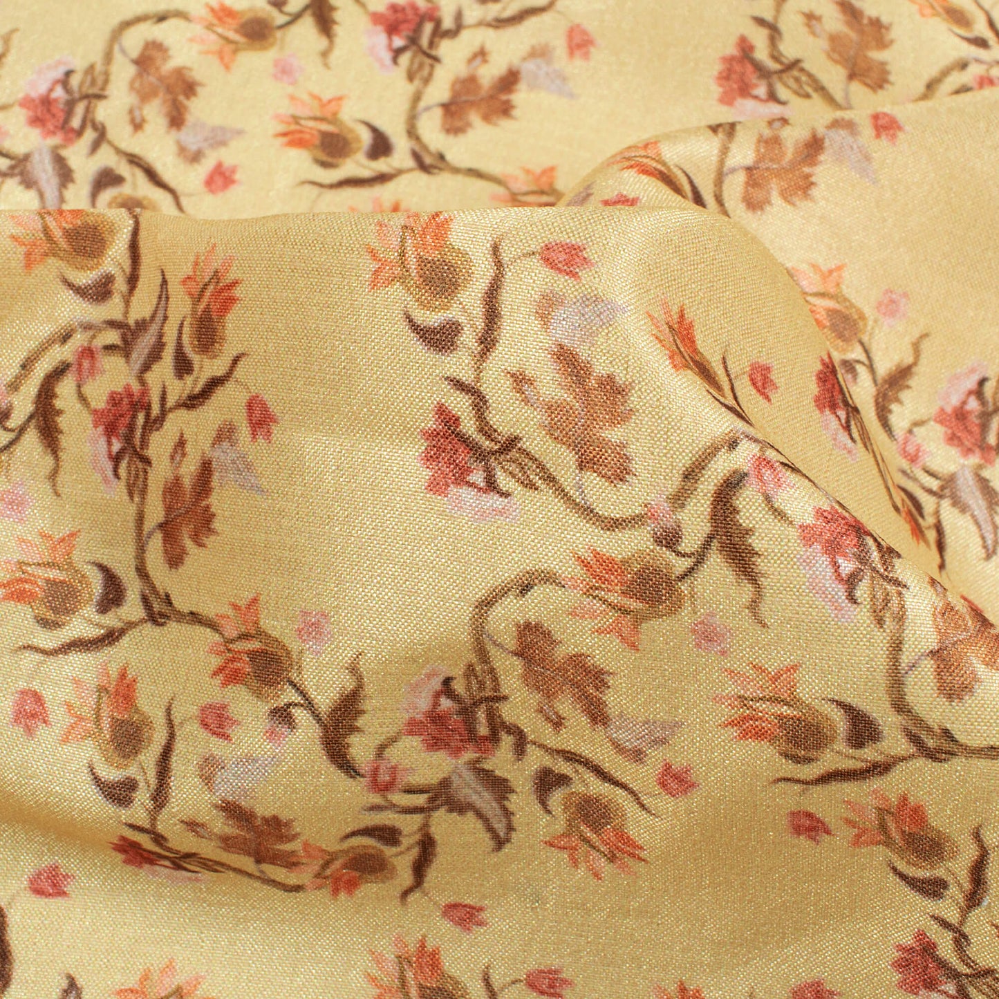 Mellow Yellow And Rose Pink Floral Pattern Digital Print Flat Silk Fabric