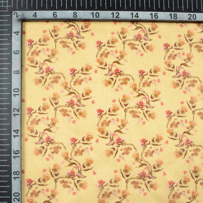 Mellow Yellow And Rose Pink Floral Pattern Digital Print Flat Silk Fabric