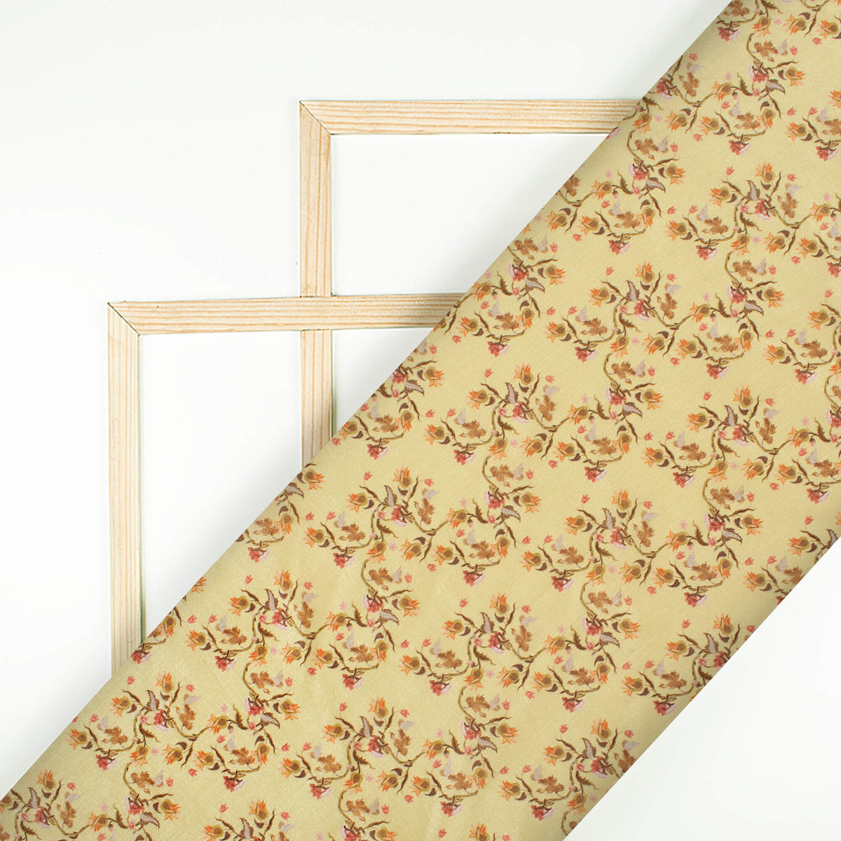 Mellow Yellow And Rose Pink Floral Pattern Digital Print Flat Silk Fabric