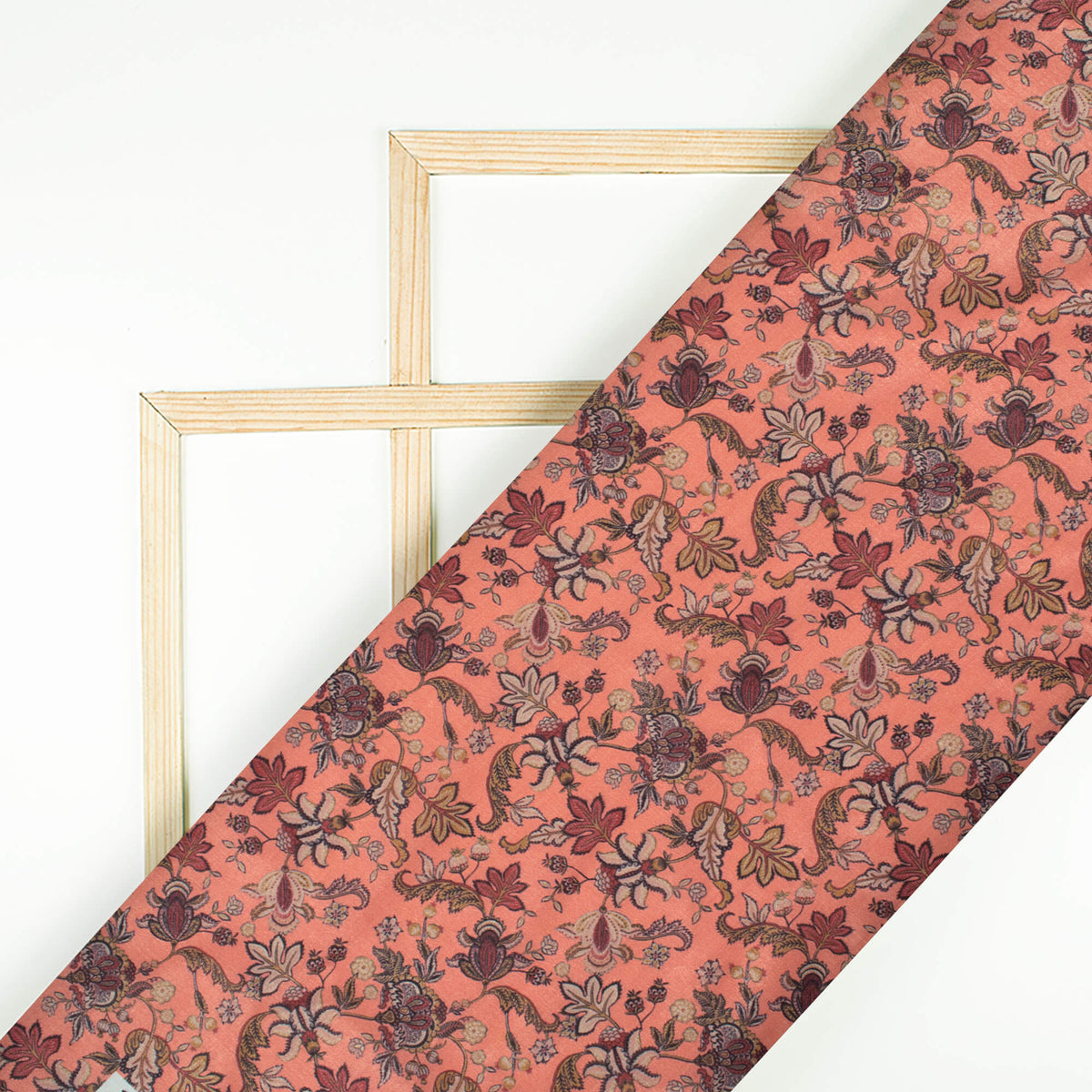 Punch Pink Floral Pattern Digital Print Flat Silk Fabric
