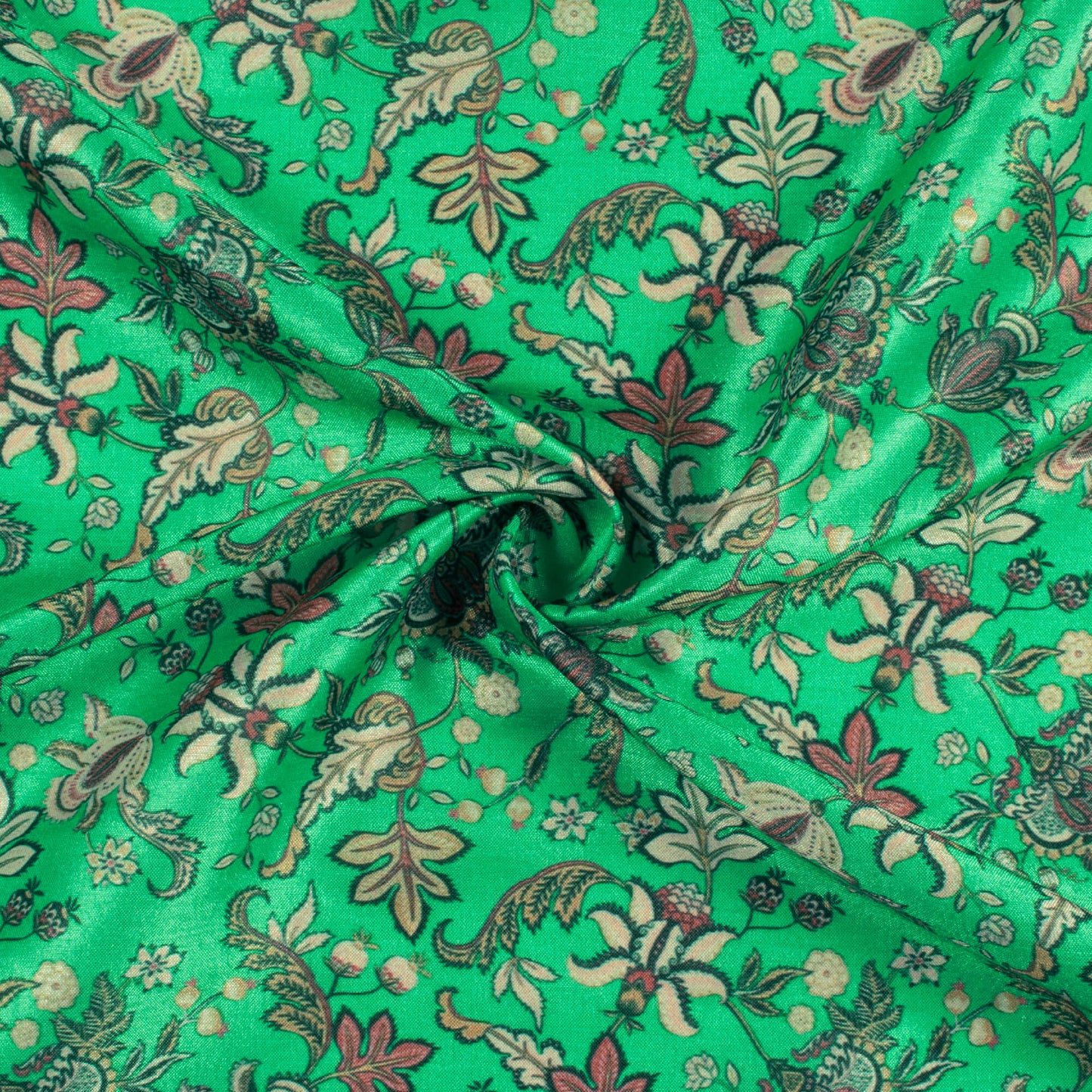 Jade Green Floral Pattern Digital Print Flat Silk Fabric