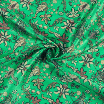 Jade Green Floral Pattern Digital Print Flat Silk Fabric
