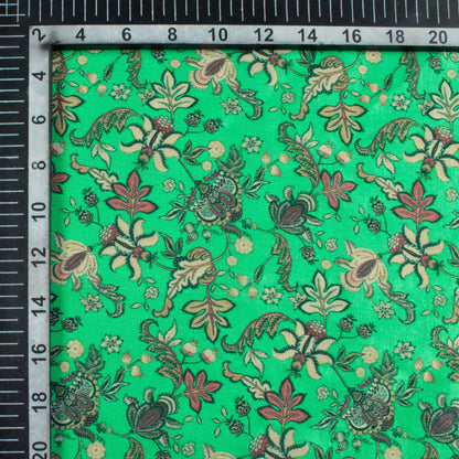 Jade Green Floral Pattern Digital Print Flat Silk Fabric