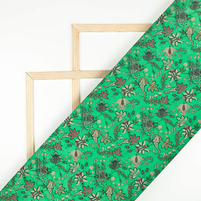 Jade Green Floral Pattern Digital Print Flat Silk Fabric