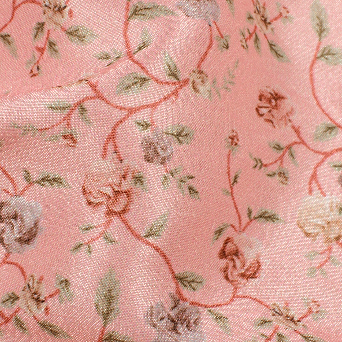 Taffy Pink And Peach Floral Pattern Digital Print Flat Silk Fabric