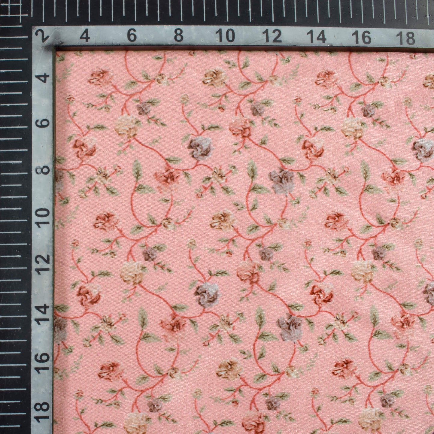 Taffy Pink And Peach Floral Pattern Digital Print Flat Silk Fabric