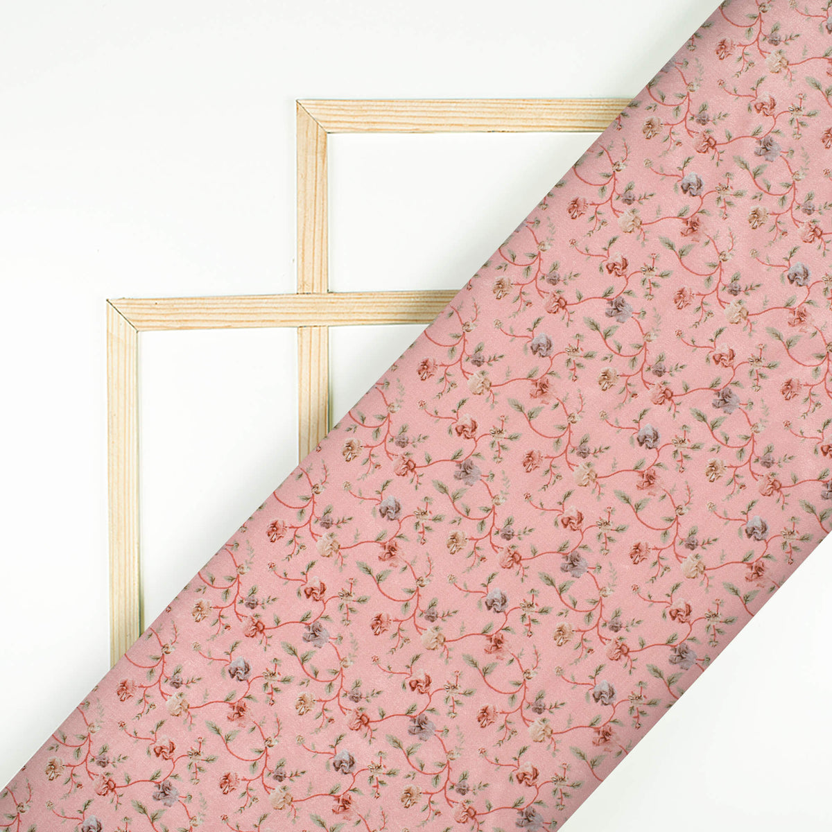 Taffy Pink And Peach Floral Pattern Digital Print Flat Silk Fabric