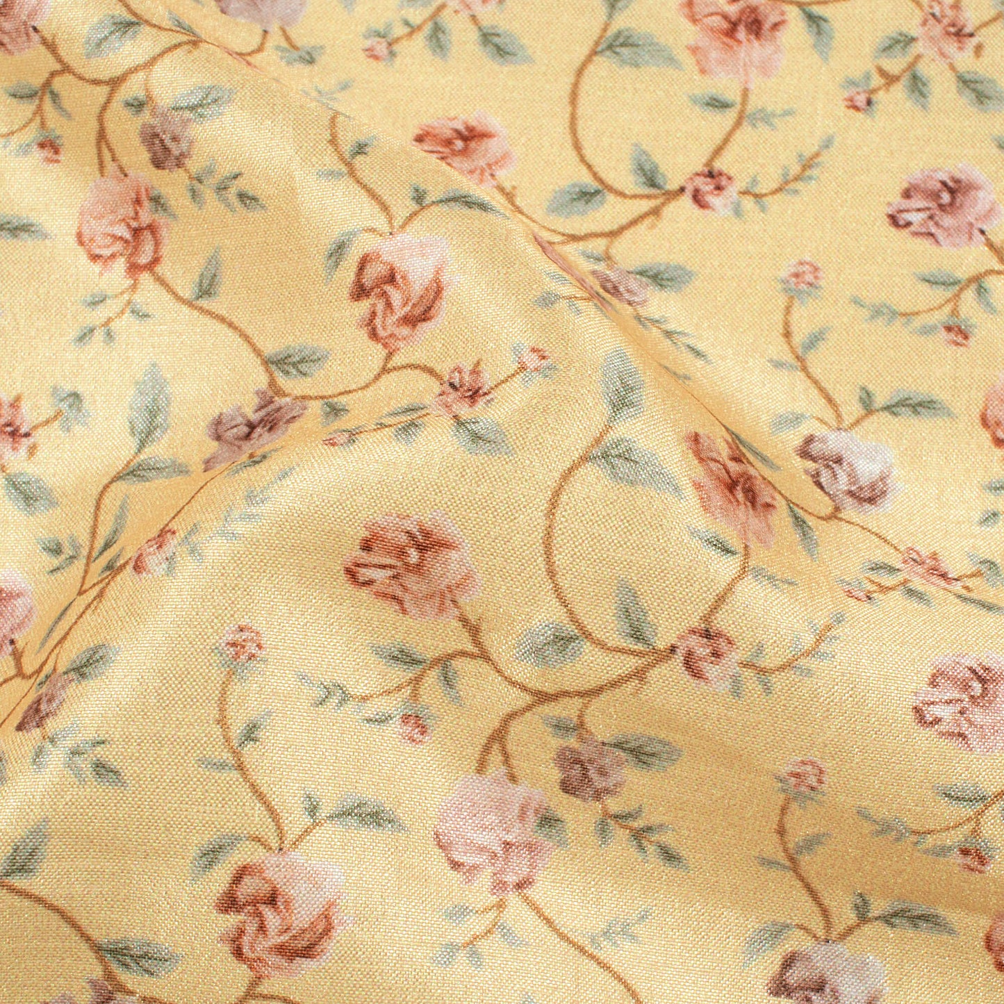 Mellow Yellow And Peach Floral Pattern Digital Print Flat Silk Fabric ...