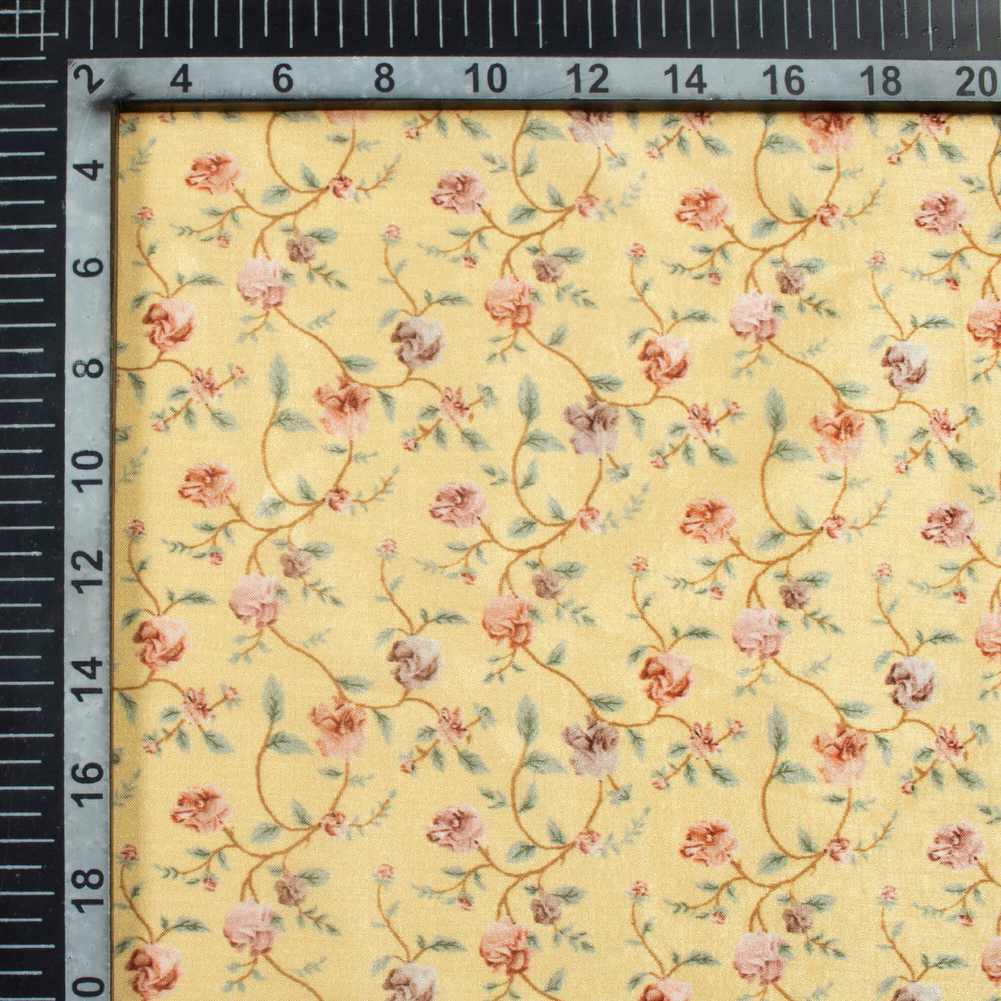 Mellow Yellow And Peach Floral Pattern Digital Print Flat Silk Fabric