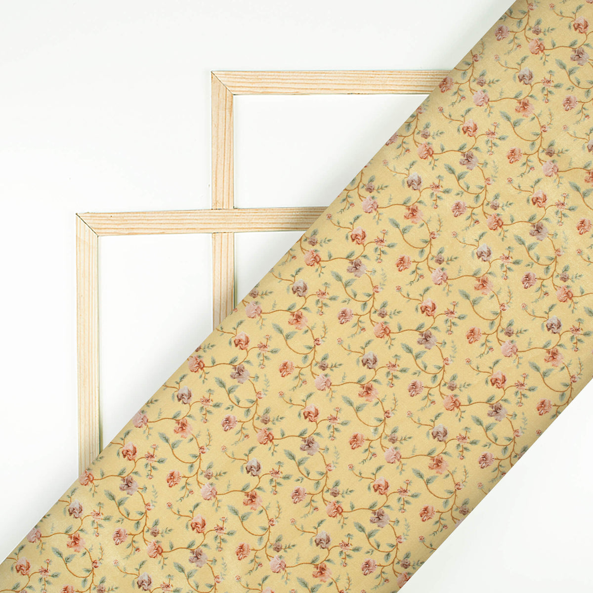 Mellow Yellow And Peach Floral Pattern Digital Print Flat Silk Fabric