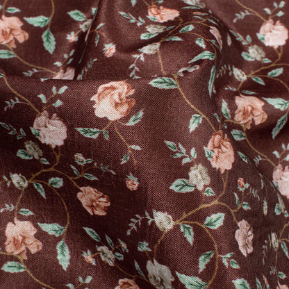 Seal Brown And Brick Pink Floral Pattern Digital Print Flat Silk Fabric
