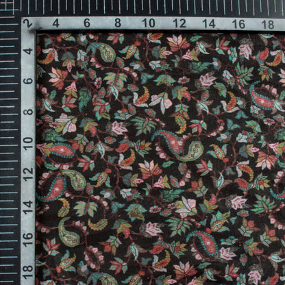 Black And Green Paisley Pattern Digital Print Flat Silk Fabric