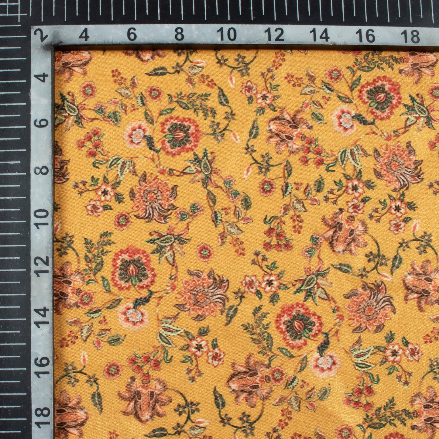 Dijon Yellow And Brick Pink Floral Pattern Digital Print Flat Silk Fabric