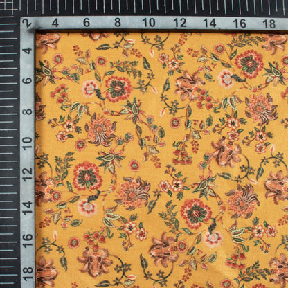 Dijon Yellow And Brick Pink Floral Pattern Digital Print Flat Silk Fabric
