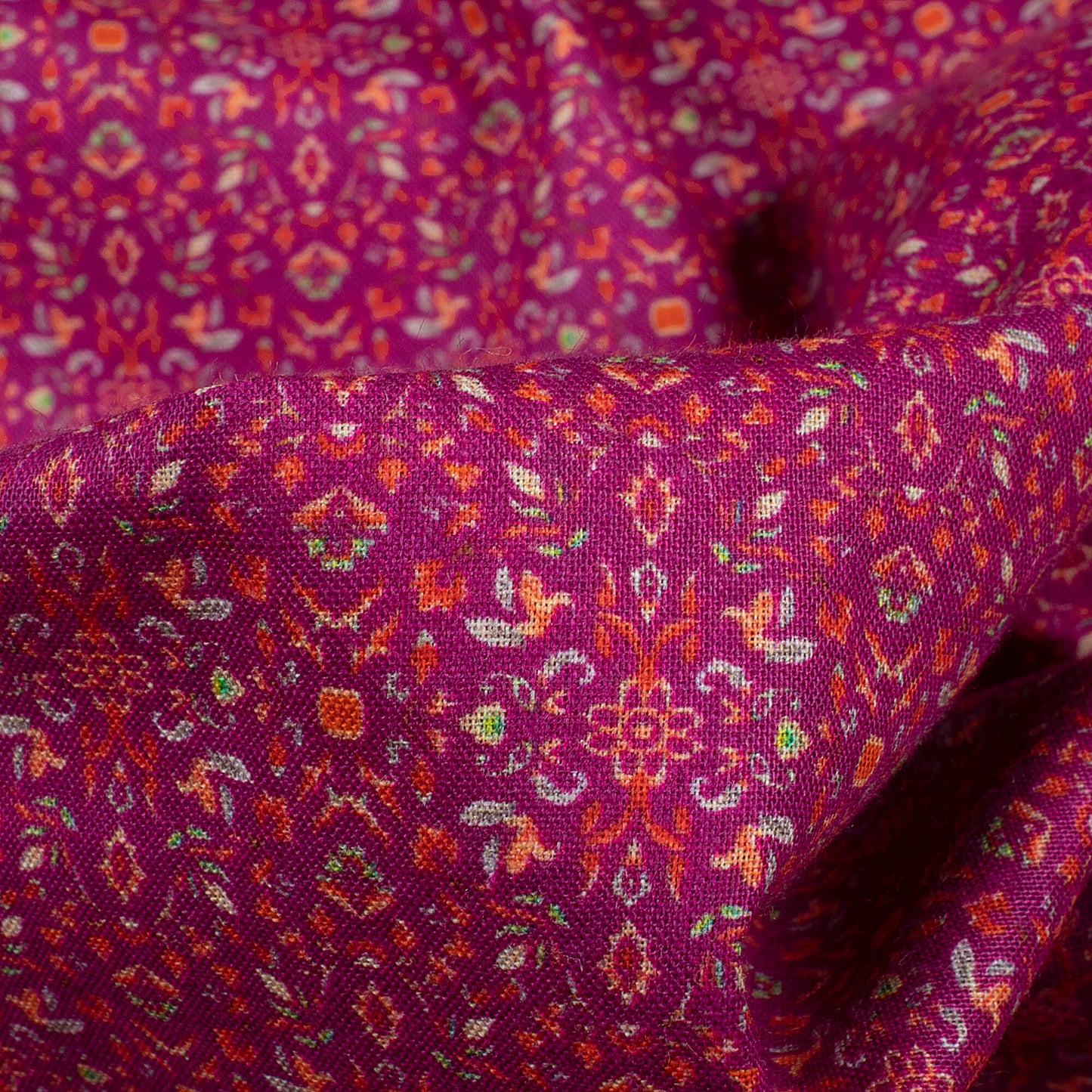 Plum Purple Floral Pattern Digital Print Cotton Cambric Fabric