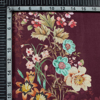 Sangria Purple And Blue Floral Pattern Digital Print Cotton Cambric Fabric