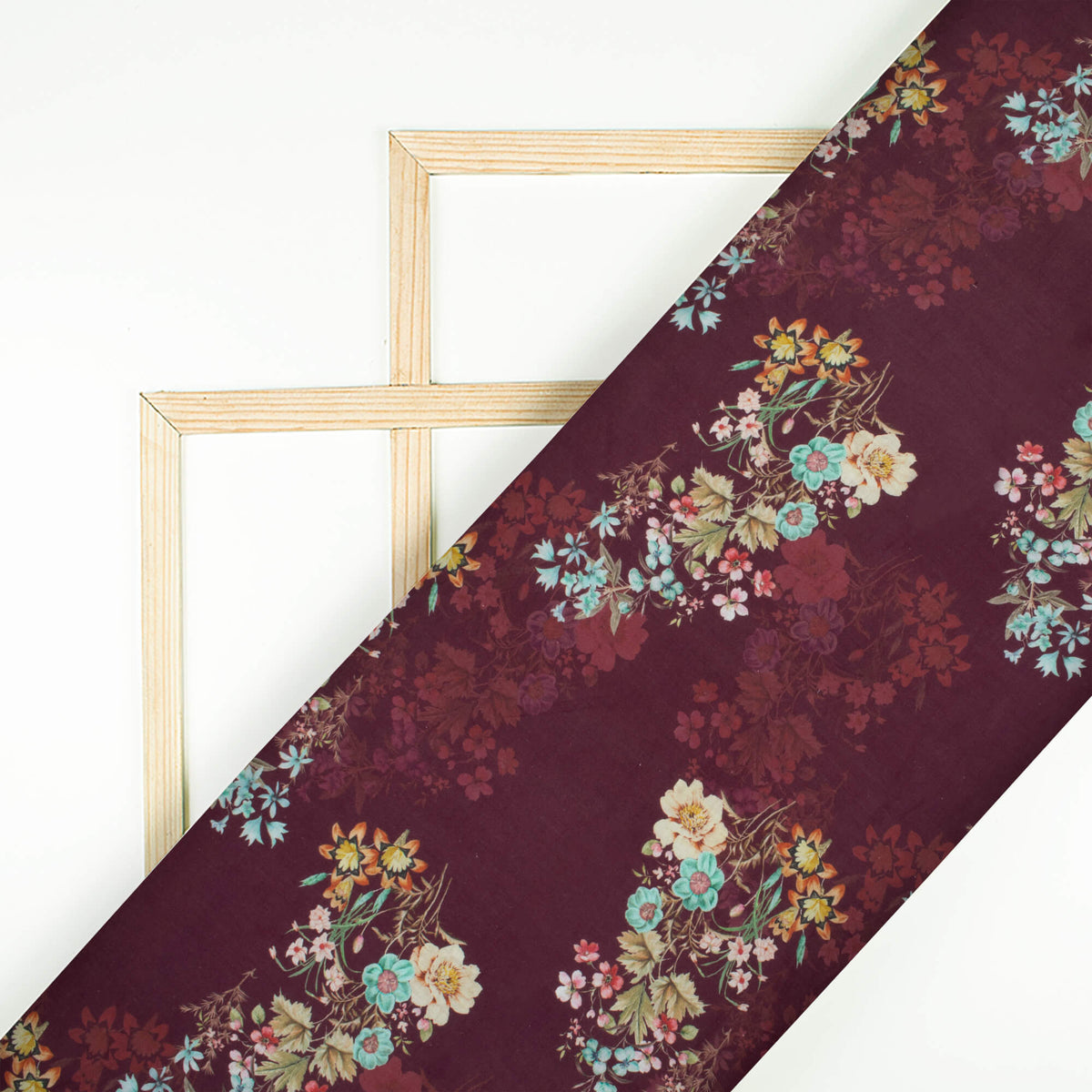 Sangria Purple And Blue Floral Pattern Digital Print Cotton Cambric Fabric