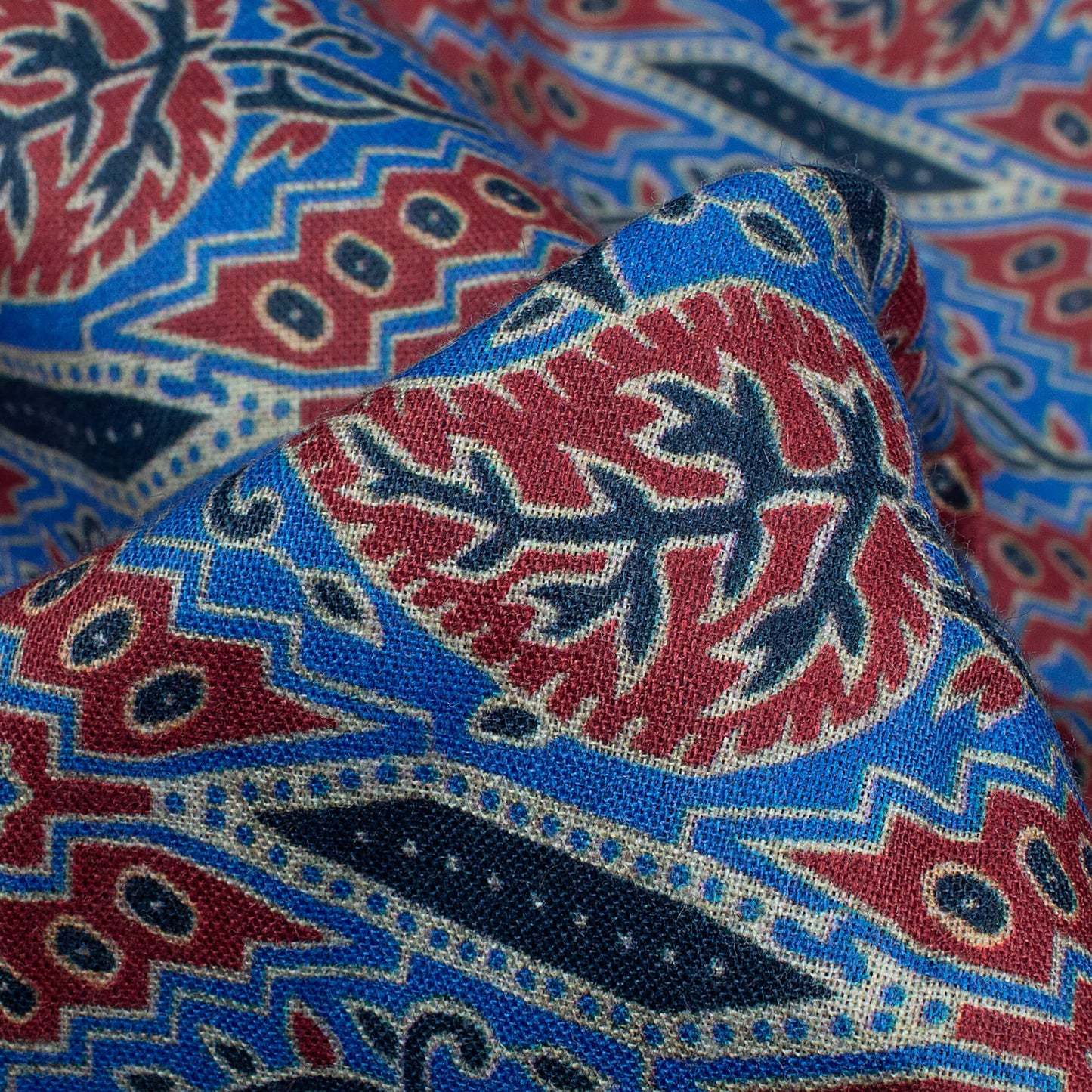 Aegean Blue And Maroon Traditional Pattern Digital Print Cotton Cambric Fabric