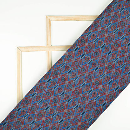 Aegean Blue And Maroon Traditional Pattern Digital Print Cotton Cambric Fabric