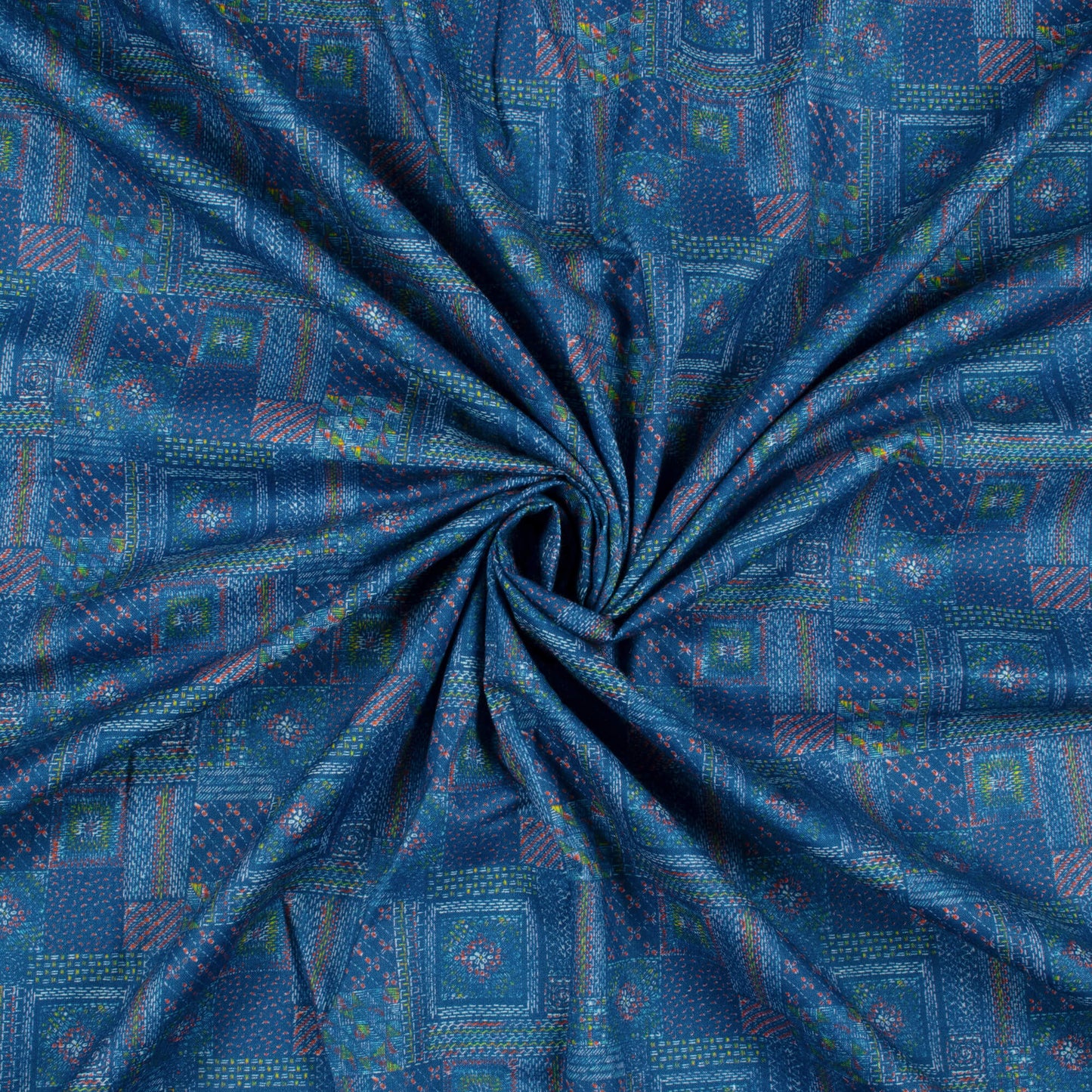 Yale Blue Traditional Pattern Digital Print Cotton Cambric Fabric
