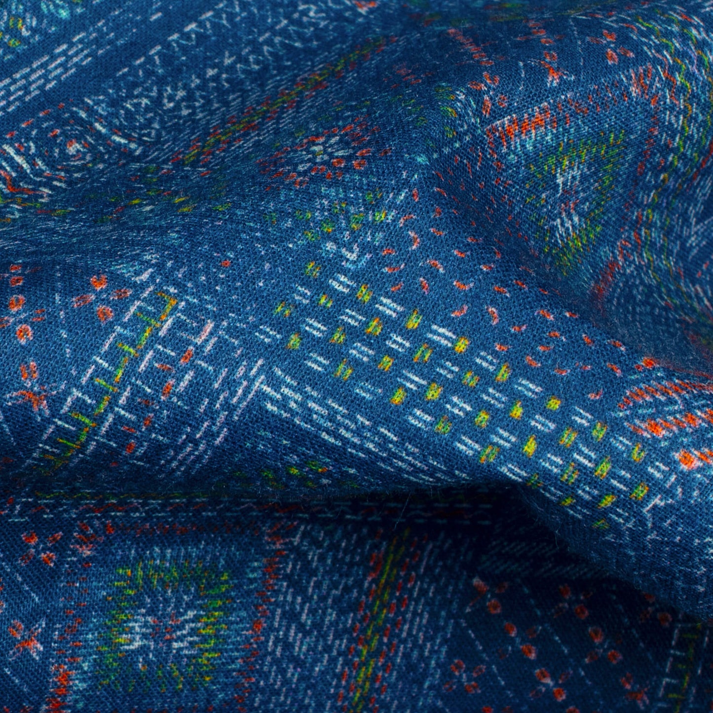 Yale Blue Traditional Pattern Digital Print Cotton Cambric Fabric