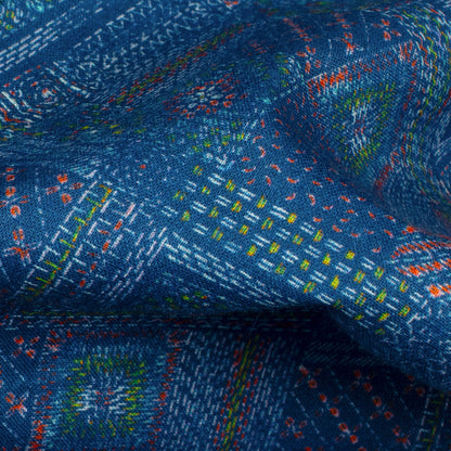 Yale Blue Traditional Pattern Digital Print Cotton Cambric Fabric