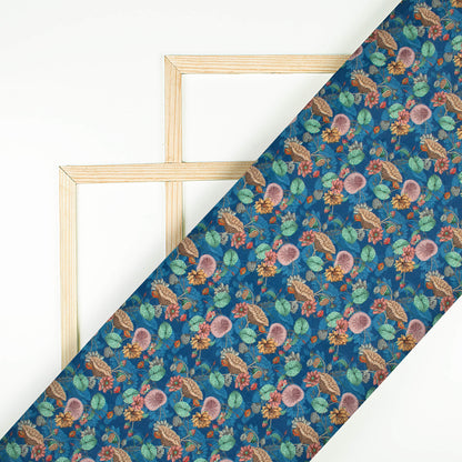 Yale Blue And Mint Green Floral Pattern Digital Print Cotton Cambric Fabric