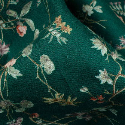 Deep Sea Green And Pink Floral Pattern Digital Print Cotton Cambric Fabric