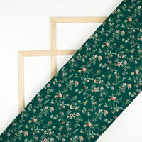 Deep Sea Green And Pink Floral Pattern Digital Print Cotton Cambric Fabric