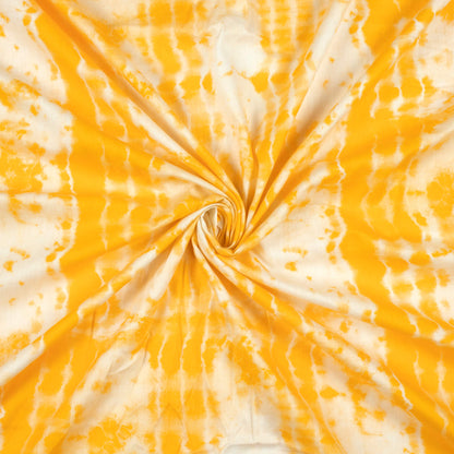 Amber Yellow And Off White Shiiborii Pattern Digital Print Cotton Cambric Fabric