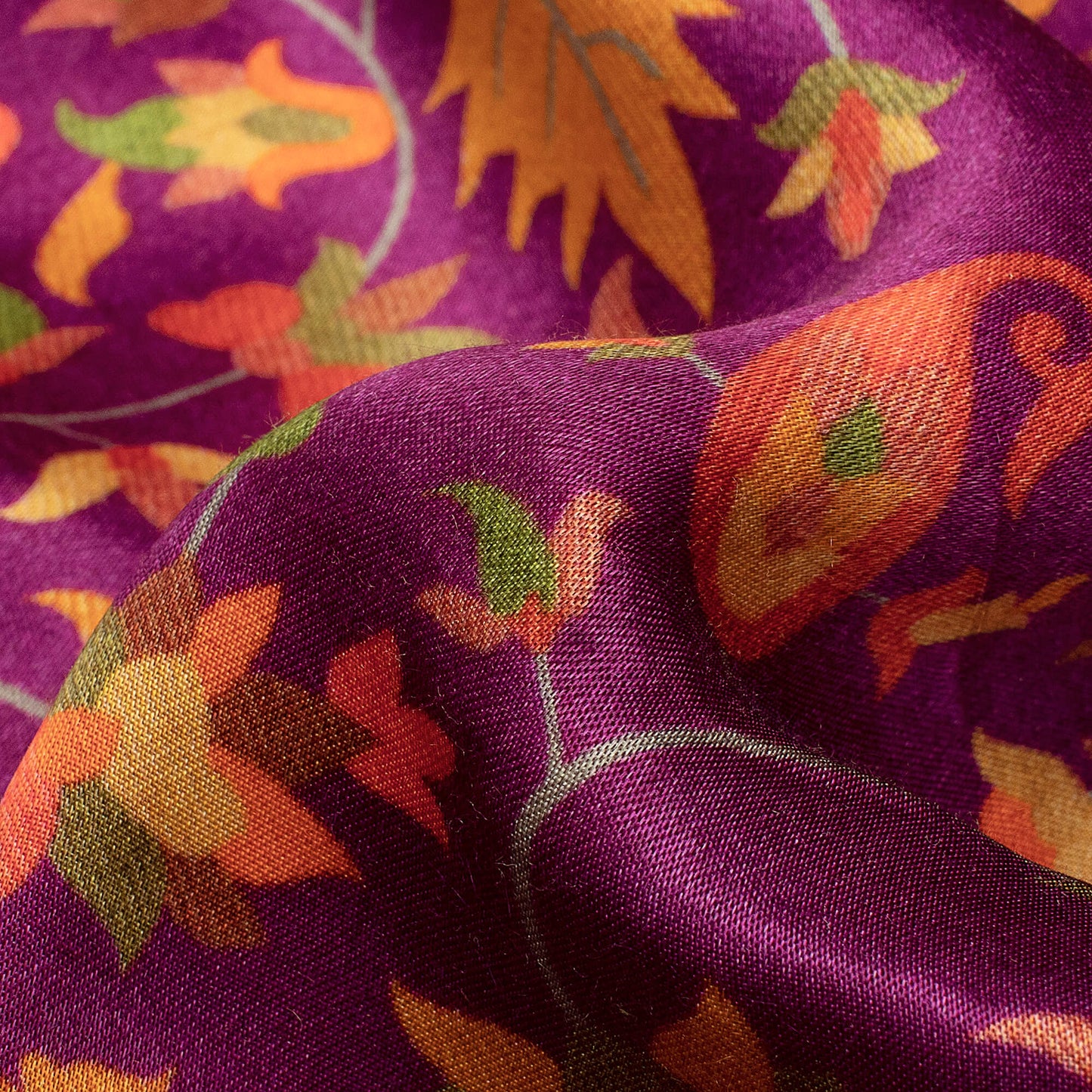 Deep Purple And Red Floral Pattern Digital Print Viscose Gaji Silk Fabric