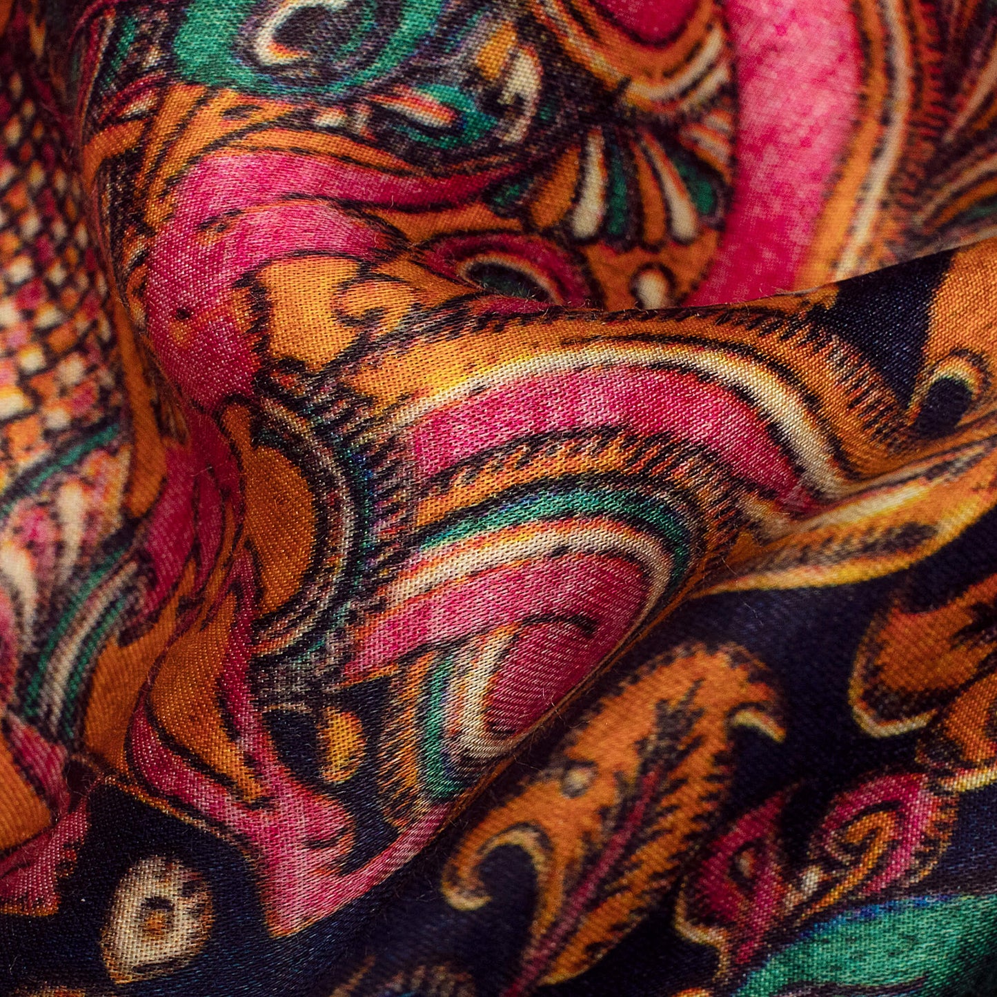 Prussian Blue And Hot Pink Kalamkari Pattern Digital Print Viscose Gaji Silk Fabric