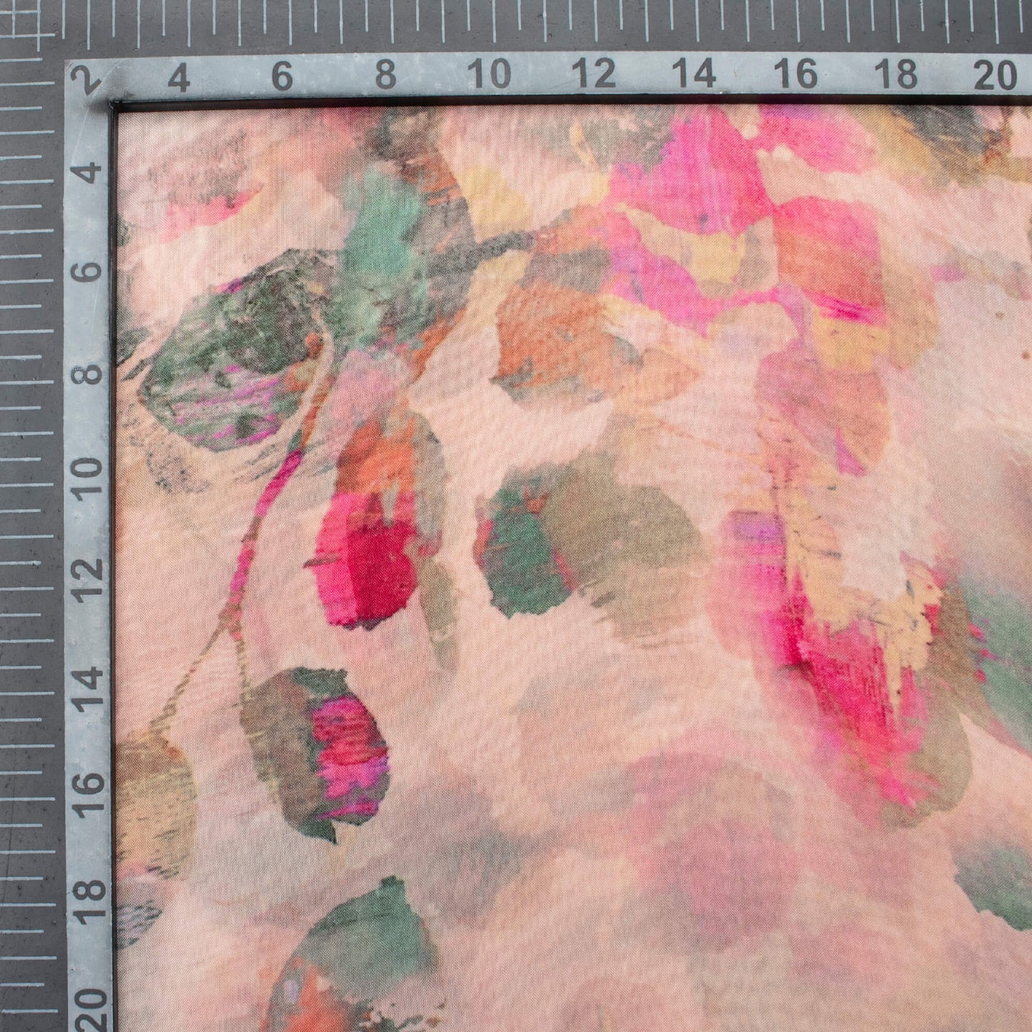 Pale Pink And Pine Green Leaf Pattern Digital Print Viscose Paper Silk Fabric