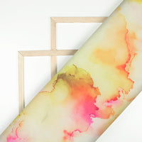 Yellow And Pink Tye And Dye Pattern Digital Print Organza Satin Fabric