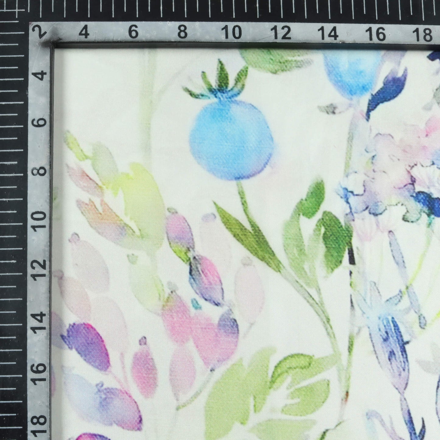 White And Azure Blue Floral Pattern Digital Print Organza Satin Fabric