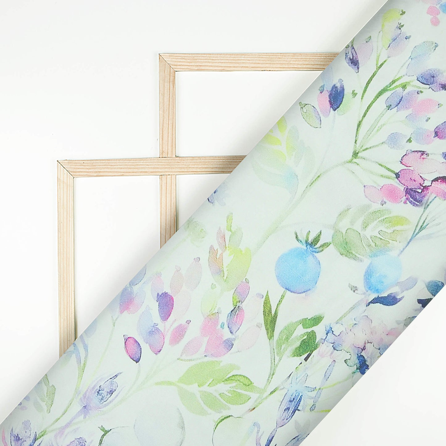 White And Azure Blue Floral Pattern Digital Print Organza Satin Fabric