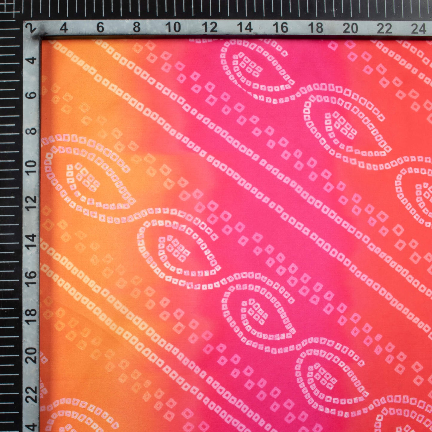 Candy Red And Carrot Orange Bandhani Pattern Digital Print Organza Satin Fabric