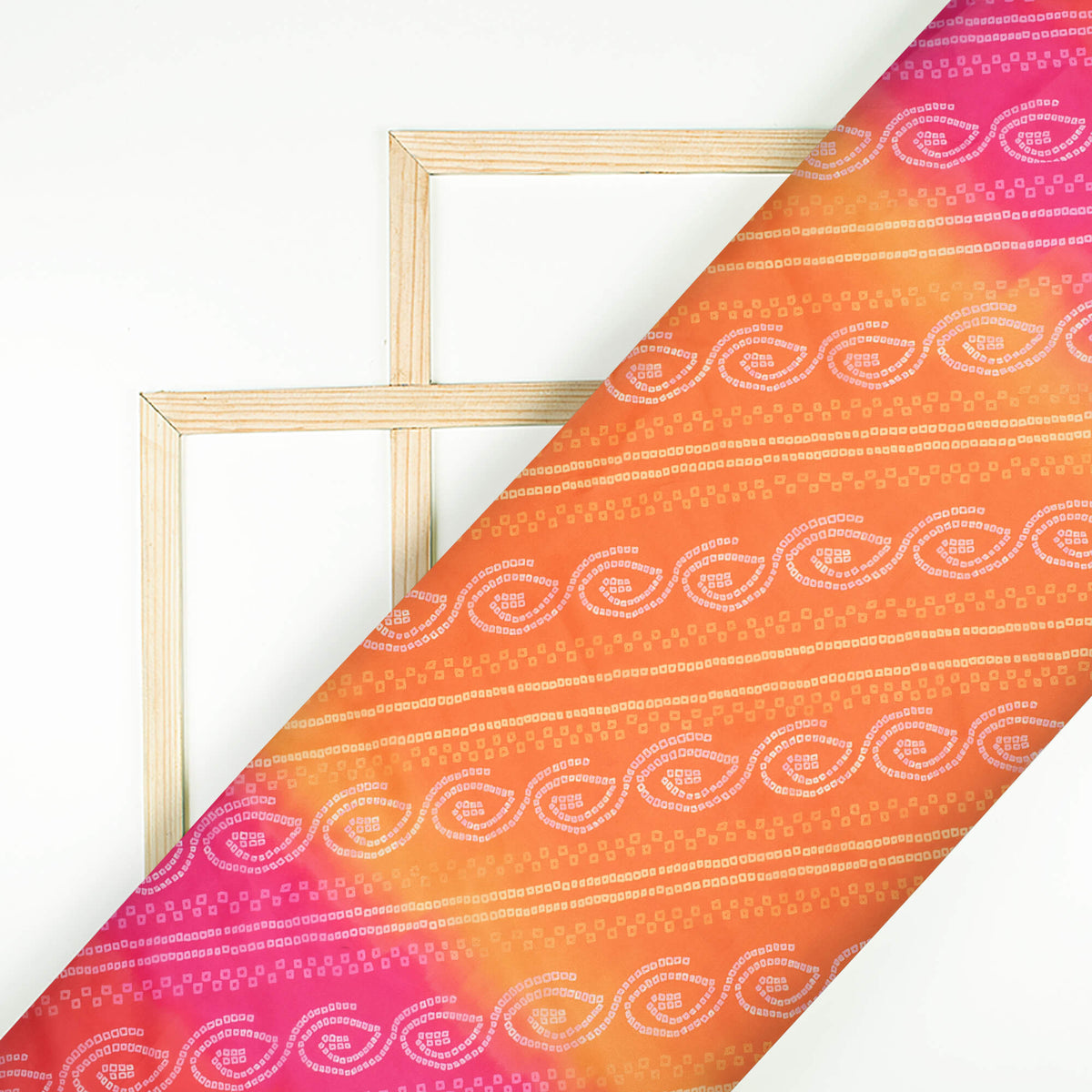 Candy Red And Carrot Orange Bandhanii Pattern Digital Print Organza Satin Fabric