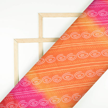 Candy Red And Carrot Orange Bandhanii Pattern Digital Print Organza Satin Fabric