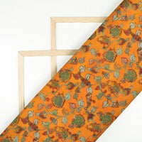 Tiger Orange And Red Kalamkrii Pattern Digital Print Bemberg Raw Silk Fabric