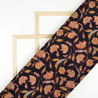 Black And Red Kalamkrii Pattern Digital Print Bemberg Raw Silk Fabric