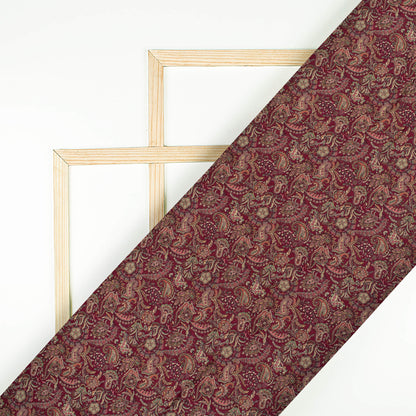 Mulberry Purple Paisley Pattern Digital Print Bemberg Raw Silk Fabric