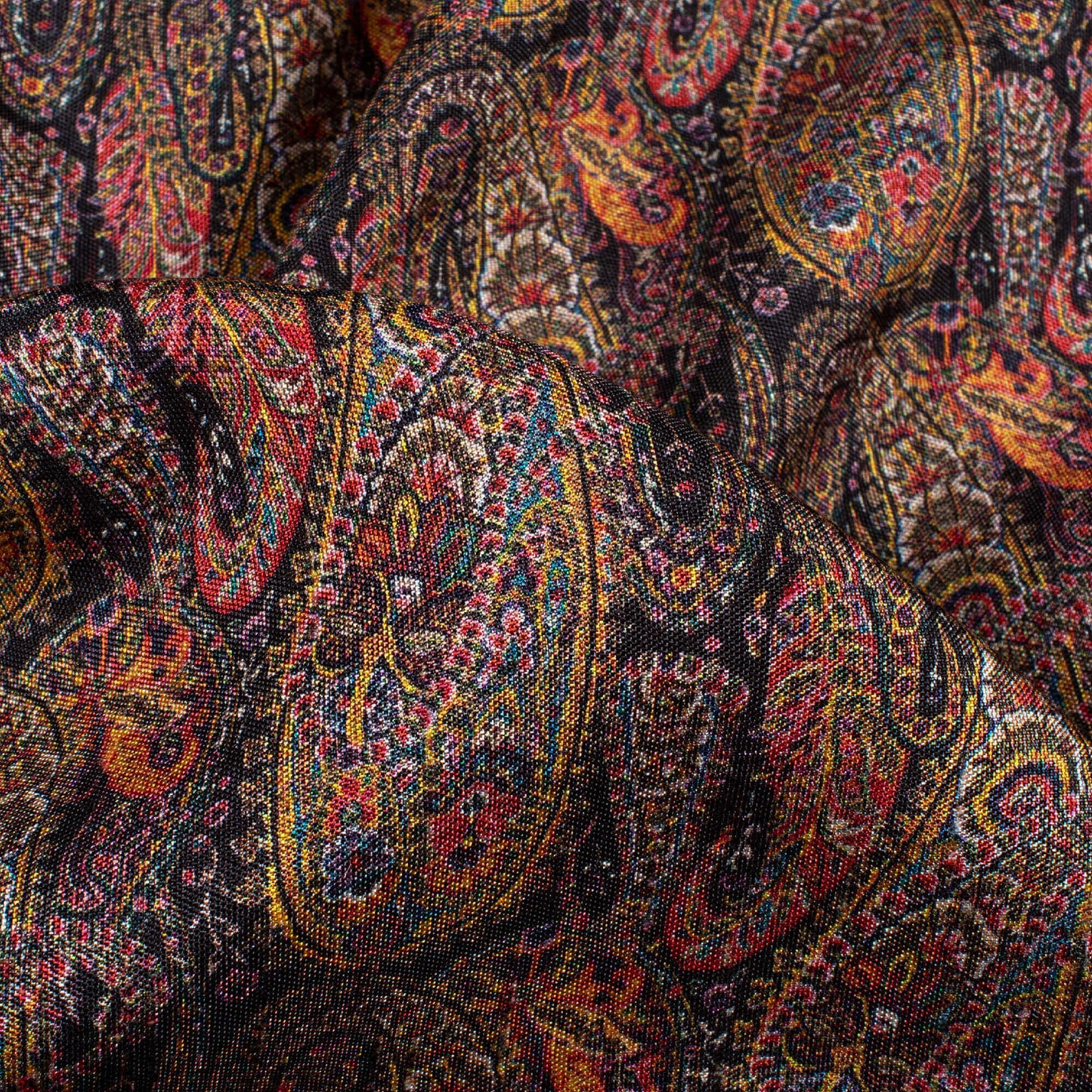 Space Blue And Pink Paisley Pattern Digital Print Bemberg Raw Silk Fabric