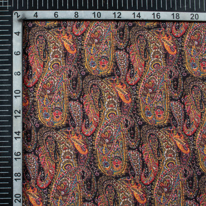Space Blue And Pink Paisley Pattern Digital Print Bemberg Raw Silk Fabric